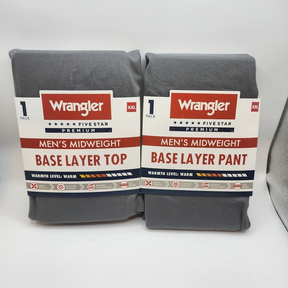 Wrangler Thermal Set Men's 2XL XXL Base‎ Layer Top & Pants Gray NWT Midweight...